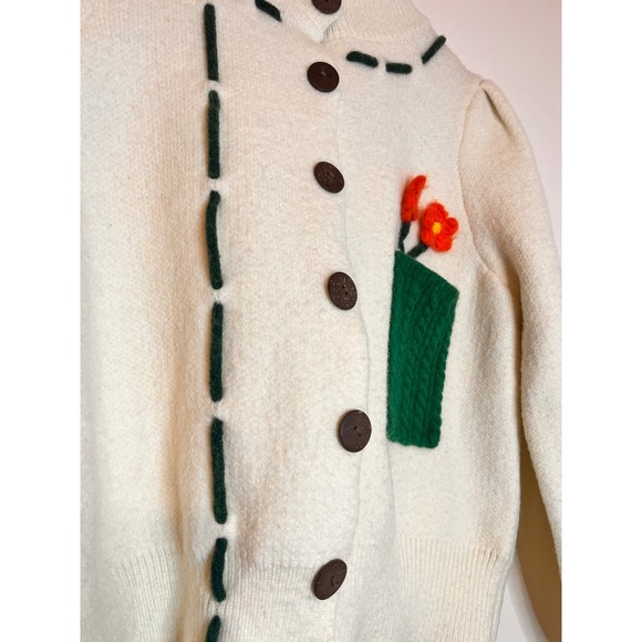 Cider Cream Cardigan Sweater Women's Med Floral Embroidery Puff Sleeve Button Up - Picture 3 of 5
